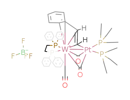 tungsten(μ-η1,η4-phenylethylidene)(bis(diphenylphosphino)ethane)(tricarbonyl)bis(triethylphosphine)platinum(II)(BF4)