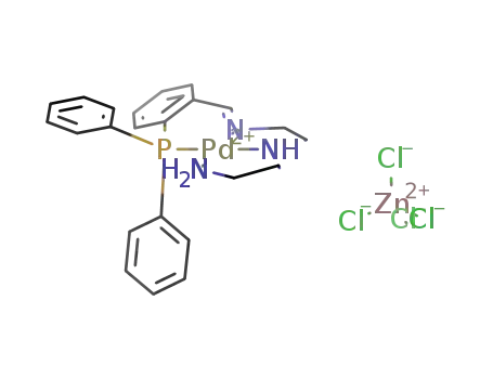 PdP(C<sub>6</sub>H<sub>5</sub>)2C<sub>6</sub>H<sub>4</sub>CHNCH<sub>2</sub>CH<sub>2</sub>NHCH<sub>2</sub>CH<sub>2</sub>NH<sub>2</sub><sup>(2+)</sup>*ZnCl<sub>4</sub><sup>(2-)</sup>=PdP(C<sub>6</sub>H<sub>5</sub>)2C<sub>6</sub>H<sub>4</sub>CHNCH<sub>2</sub>CH<sub>2</sub>NHCH<sub>2</sub>CH<sub>2</sub>NH<sub>2</sub>ZnCl<sub>4</sub>