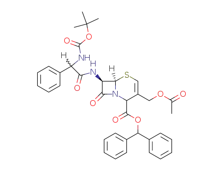 (6<i>R</i>)-3-acetoxymethyl-7<i>t</i>-((<i>R</i>)-2-<i>tert</i>-butoxycarbonylamino-2-phenyl-acetylamino)-8-oxo-(6<i>r</i><i>H</i>)-5-thia-1-aza-bicyclo[4.2.0]oct-3-ene-2ξ-carboxylic acid benzhydryl ester