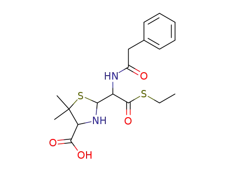 Molecular Structure of 21489-55-4 (2-[ethylsulfanylcarbonyl-(2-phenyl-acetylamino)-methyl]-5,5-dimethyl-thiazolidine-4-carboxylic acid)