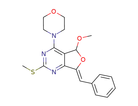 Molecular Structure of 1067892-94-7 ((7Z)-7-benzylidene-5-methoxy-2-methylthio-4-(morpholin-4-yl)-5,7-dihydrofuro[3,4-d]pyrimidine)