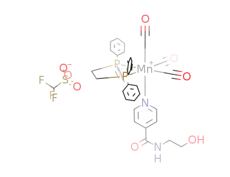 fac-[(N-2-hydroxyethyl-isonicotinamide)(1,2-bis(diphenylphosphino)ethane)tricarbonylmanganese(I)] triflate