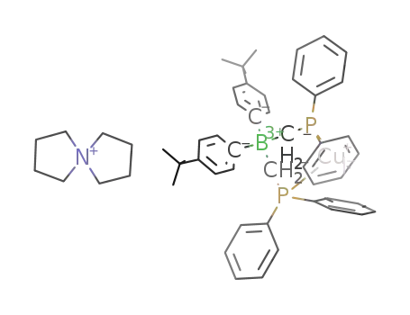 Molecular Structure of 820219-08-7 ([[(p-(t)BuPh)2B(CH<sub>2</sub>PPh<sub>2</sub>)2]CuI][5-azonia-spiro[4.4]nonane])