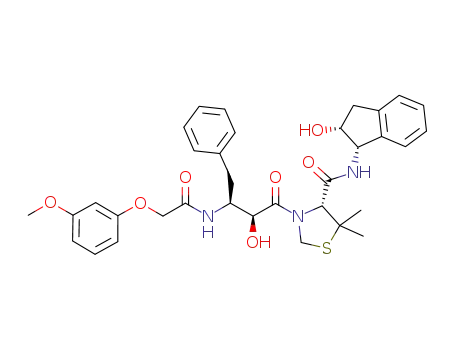 Molecular Structure of 820220-91-5 (4-Thiazolidinecarboxamide,
N-[(1S,2R)-2,3-dihydro-2-hydroxy-1H-inden-1-yl]-3-[(2S,3S)-2-hydroxy-
3-[[(3-methoxyphenoxy)acetyl]amino]-1-oxo-4-phenylbutyl]-5,5-dimethyl-
, (4R)-)