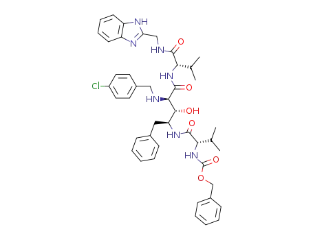 Molecular Structure of 161186-49-8 (benzyl [(2S)-1-({(2S,3R,4R)-5-({(2S)-1-[(1H-benzimidazol-2-ylmethyl)amino]-3-methyl-1-oxobutan-2-yl}amino)-4-[(4-chlorobenzyl)amino]-3-hydroxy-5-oxo-1-phenylpentan-2-yl}amino)-3-methyl-1-oxobutan-2-yl]carbamate (non-preferred name))