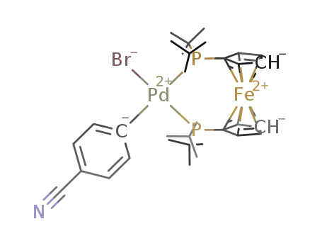 Molecular Structure of 565441-22-7 ((1,1'-bis(di-tert-butylphosphino)ferrocene)Pd(Br)(C<sub>6</sub>H<sub>4</sub>-4-CN))