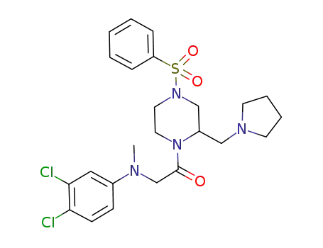 Molecular Structure of 1053179-66-0 (Ethanone, 2-[(3,4-dichlorophenyl)methylamino]-1-[4-(phenylsulfonyl)-2-(1-pyrrolidinylmethyl)-1-piperazinyl]-)