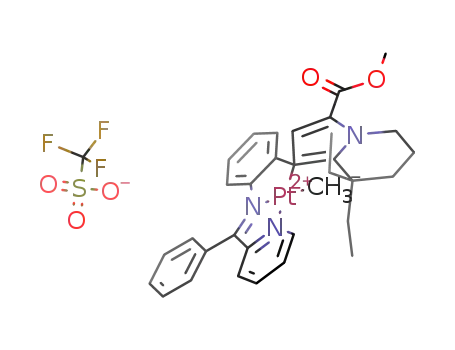 (CH<sub>3</sub>)Pt(NC<sub>5</sub>H<sub>4</sub>C(C<sub>6</sub>H<sub>5</sub>)NC<sub>6</sub>H<sub>4</sub>NC<sub>4</sub>H(COOCH<sub>3</sub>)C<sub>4</sub>H<sub>6</sub>(C<sub>2</sub>H<sub>5</sub>)2)<sup>(1+)</sup>*CF<sub>3</sub>SO<sub>3</sub><sup>(1-)</sup>=[CH<sub>3</sub>Pt(NC<sub>5</sub>H<sub>4</sub>C(C<sub>6</sub>H<sub>5</sub>)NC<sub>6</sub>H<sub>4</sub>NC<sub>4</sub>H(COOCH<sub>3</sub>)C<sub>4</sub>H<sub>6</sub>(C<sub>2</sub>H<sub>5</sub>)2)]CF<sub>3</sub>SO<sub>3</sub>