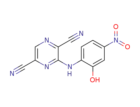 Molecular Structure of 918410-46-5 (2,5-Pyrazinedicarbonitrile, 3-[(2-hydroxy-4-nitrophenyl)amino]-)