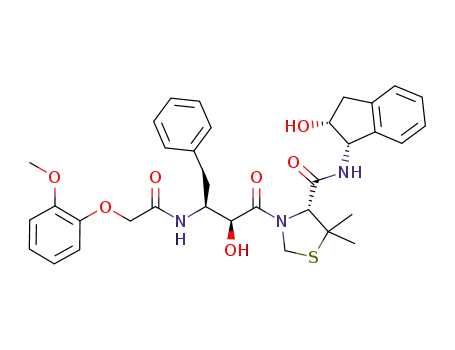 Molecular Structure of 820220-90-4 (4-Thiazolidinecarboxamide,
N-[(1S,2R)-2,3-dihydro-2-hydroxy-1H-inden-1-yl]-3-[(2S,3S)-2-hydroxy-
3-[[(2-methoxyphenoxy)acetyl]amino]-1-oxo-4-phenylbutyl]-5,5-dimethyl-
, (4R)-)