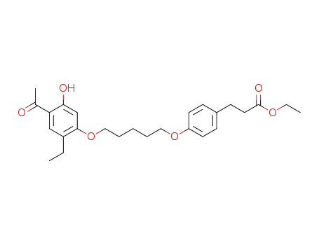 Molecular Structure of 1025875-71-1 (3-{4-[5-(4-Acetyl-2-ethyl-5-hydroxy-phenoxy)-pentyloxy]-phenyl}-propionic acid ethyl ester)