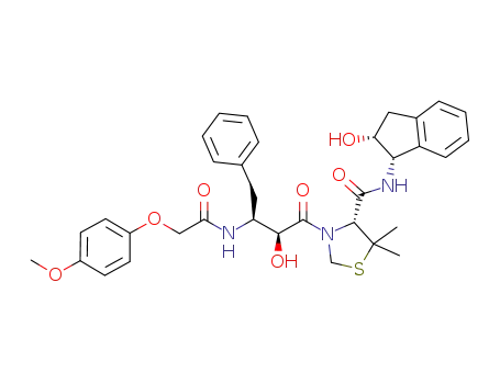 Molecular Structure of 820220-93-7 (4-Thiazolidinecarboxamide,
N-[(1S,2R)-2,3-dihydro-2-hydroxy-1H-inden-1-yl]-3-[(2S,3S)-2-hydroxy-
3-[[(4-methoxyphenoxy)acetyl]amino]-1-oxo-4-phenylbutyl]-5,5-dimethyl-
, (4R)-)