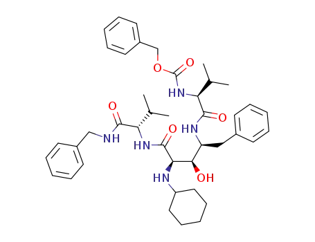 Molecular Structure of 161510-40-3 (benzyl [(2S)-1-{[(2S,3R,4R)-5-{[(2S)-1-(benzylamino)-3-methyl-1-oxobutan-2-yl]amino}-4-(cyclohexylamino)-3-hydroxy-5-oxo-1-phenylpentan-2-yl]amino}-3-methyl-1-oxobutan-2-yl]carbamate (non-preferred name))