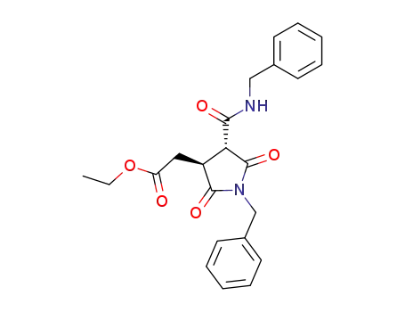 Molecular Structure of 86818-62-4 (((3S,4R)-1-Benzyl-4-benzylcarbamoyl-2,5-dioxo-pyrrolidin-3-yl)-acetic acid ethyl ester)