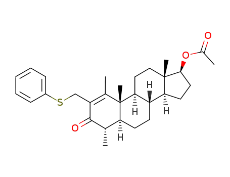 Molecular Structure of 127557-46-4 (17β-acetyloxy-1,4α-dimethyl-2-<(phenylthio)methyl>-5α-androst-1-en-3-one)