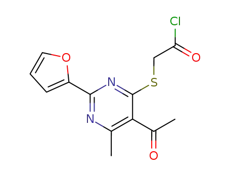 Molecular Structure of 132606-46-3 (Acetyl chloride, [[5-acetyl-2-(2-furanyl)-6-methyl-4-pyrimidinyl]thio]-)