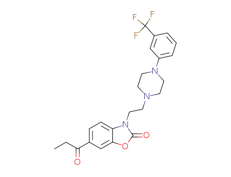 Molecular Structure of 81514-00-3 (6-Propionyl-3-{2-[4-(3-trifluoromethyl-phenyl)-piperazin-1-yl]-ethyl}-3H-benzooxazol-2-one)