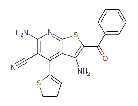 Molecular Structure of 136633-84-6 (3,6-Diamino-2-benzoyl-4-thiophen-2-yl-thieno[2,3-b]pyridine-5-carbonitrile)