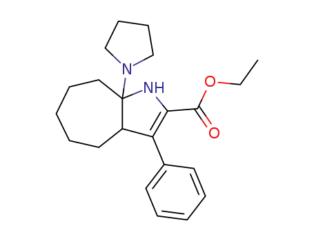Molecular Structure of 89649-12-7 (Cyclohepta[b]pyrrole-2-carboxylic acid,
1,3a,4,5,6,7,8,8a-octahydro-3-phenyl-8a-(1-pyrrolidinyl)-, ethyl ester)