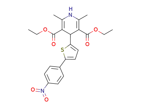 Molecular Structure of 111400-09-0 (3,5-Pyridinedicarboxylic acid,
1,4-dihydro-2,6-dimethyl-4-[5-(4-nitrophenyl)-2-thienyl]-, diethyl ester)
