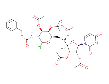 1-<(11R)-2,3,5,8,9-penta-O-acetyl-10-(benzyloxycarbonyl)amino-11-chloro-6,10,11-trideoxy-α-L-galacto-D-allo-undecodialdo-1,4-furanose-11,7-pyranos-1-yl>uracil