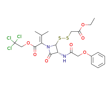 2-[(R)-2-Ethoxycarbonylmethyldisulfanyl-4-oxo-3-(2-phenoxy-acetylamino)-azetidin-1-yl]-3-methyl-but-2-enoic acid 2,2,2-trichloro-ethyl ester