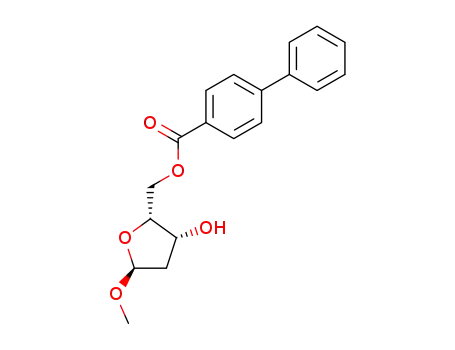 Molecular Structure of 129468-50-4 (METHYL-2-DEOXY-5-O-(4-PHENYLBENZOYL)-ALPHA-D-THREO-PENTOFURANOSIDE)