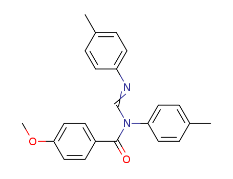 Molecular Structure of 138996-33-5 (Benzamide,
4-methoxy-N-(4-methylphenyl)-N-[[(4-methylphenyl)imino]methyl]-)