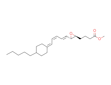 Molecular Structure of 127041-55-8 (4-{(2S,3S)-3-[(1E,3Z)-5-(4-Pentyl-cyclohexylidene)-penta-1,3-dienyl]-oxiranyl}-butyric acid methyl ester)