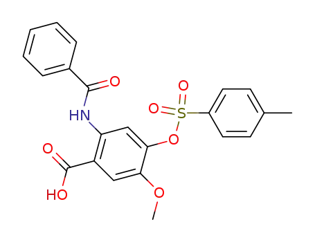 Molecular Structure of 89625-47-8 (Benzoic acid,
2-(benzoylamino)-5-methoxy-4-[[(4-methylphenyl)sulfonyl]oxy]-)
