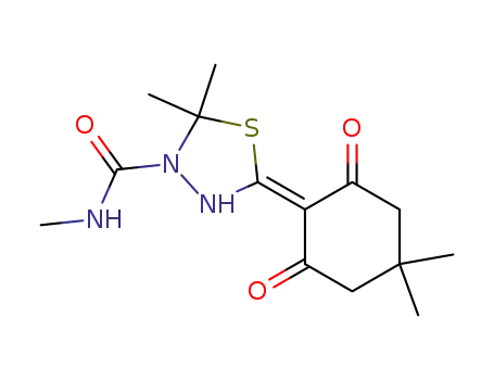 Molecular Structure of 128797-71-7 (1,3,4-Thiadiazolidine-3-carboxamide,
5-(4,4-dimethyl-2,6-dioxocyclohexylidene)-N,2,2-trimethyl-)