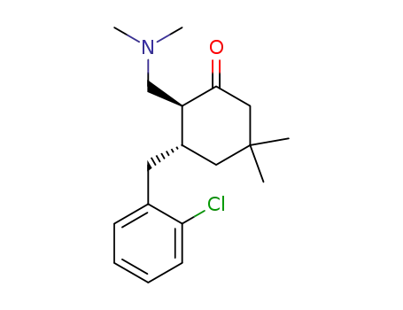 Molecular Structure of 89604-24-0 (Cyclohexanone,
3-[(2-chlorophenyl)methyl]-2-[(dimethylamino)methyl]-5,5-dimethyl-,
trans-)