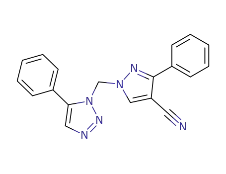 Molecular Structure of 139347-81-2 (1H-Pyrazole-4-carbonitrile,
3-phenyl-1-[(5-phenyl-1H-1,2,3-triazol-1-yl)methyl]-)