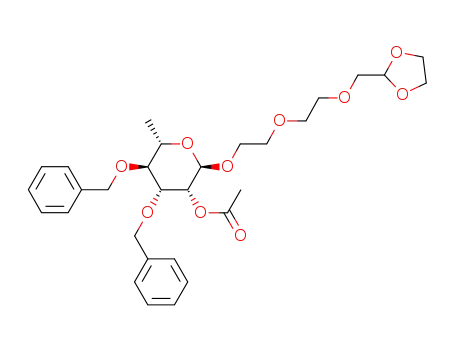 Acetic acid (2R,3R,4R,5S,6S)-4,5-bis-benzyloxy-2-{2-[2-([1,3]dioxolan-2-ylmethoxy)-ethoxy]-ethoxy}-6-methyl-tetrahydro-pyran-3-yl ester