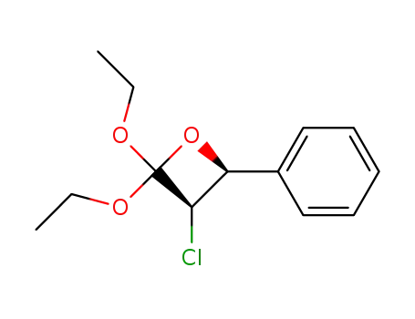 Molecular Structure of 88624-51-5 (Oxetane, 3-chloro-2,2-diethoxy-4-phenyl-, cis-)