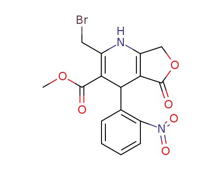 Molecular Structure of 133082-68-5 (2-Brommethyl-4-(2-nitrophenyl)-5-oxo-1,4,5,7-tetrahydro-furo<3,4-b>pyridin-3-carbonsaeuremethylester)