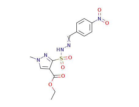 Molecular Structure of 115703-19-0 (ethyl 1-methyl-3-{[(2E)-2-(4-nitrobenzylidene)hydrazinyl]sulfonyl}-1H-pyrazole-4-carboxylate)