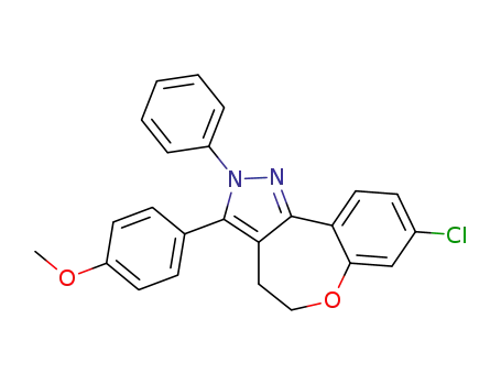 Molecular Structure of 124392-84-3 (8-chloro-3-(4-methoxyphenyl)-2-phenyl-4,5-dihydro-2H-[1]benzoxepino[5,4-c]pyrazole)