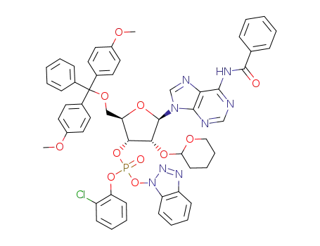 Phosphoric acid benzotriazol-1-yl ester (2R,3R,4R,5R)-5-(6-benzoylamino-purin-9-yl)-2-[bis-(4-methoxy-phenyl)-phenyl-methoxymethyl]-4-(tetrahydro-pyran-2-yloxy)-tetrahydro-furan-3-yl ester 2-chloro-phenyl ester