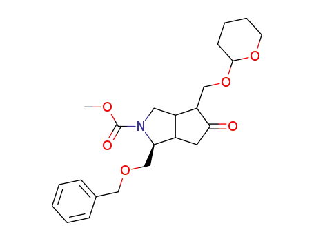 Molecular Structure of 139936-63-3 (Cyclopenta[c]pyrrole-2(1H)-carboxylic acid,
hexahydro-5-oxo-1-[(phenylmethoxy)methyl]-4-[[(tetrahydro-2H-pyran-2-
yl)oxy]methyl]-, methyl ester)