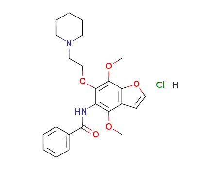 Molecular Structure of 75883-46-4 (1-(2-{[5-(benzoylamino)-4,7-dimethoxy-1-benzofuran-6-yl]oxy}ethyl)piperidinium chloride)