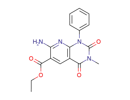 Molecular Structure of 87166-66-3 (1-Phenyl-3-methyl-2,4-dioxo-6-carbethoxy-7-amino-1,2,3,4,-tetrahydropyrido<2,3-d>pyrimidine)