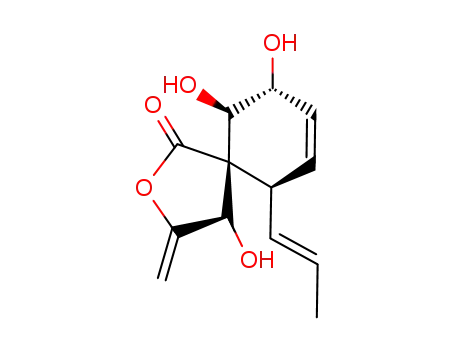 Molecular Structure of 144447-90-5 (2-Oxaspiro[4.5]dec-7-en-1-one,4,9,10-trihydroxy-3-methylene-6-(1E)-1-propen-1-yl-, (4S,5S,6S,9S,10S)-)