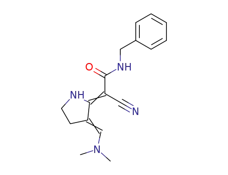 N-Benzyl-2-cyano-2-[3-[1-dimethylamino-meth-(E)-ylidene]-pyrrolidin-(2E)-ylidene]-acetamide