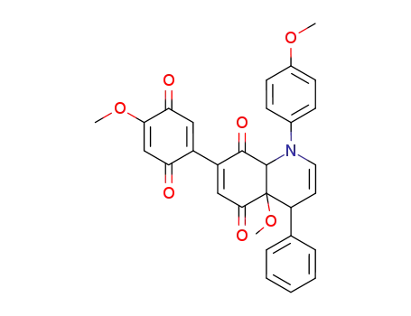 Molecular Structure of 84423-24-5 (4a-Methoxy-7-(4-methoxy-3,6-dioxo-cyclohexa-1,4-dienyl)-1-(4-methoxy-phenyl)-4-phenyl-1,4,4a,8a-tetrahydro-quinoline-5,8-dione)