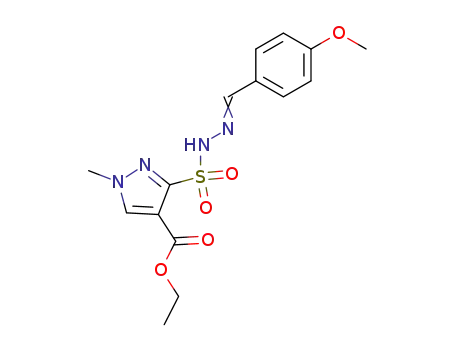 Molecular Structure of 145865-73-2 (ethyl 3-{[(2E)-2-(4-methoxybenzylidene)hydrazinyl]sulfonyl}-1-methyl-1H-pyrazole-4-carboxylate)