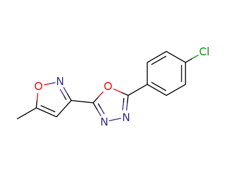 Molecular Structure of 127846-77-9 (1,3,4-Oxadiazole, 2-(4-chlorophenyl)-5-(5-methyl-3-isoxazolyl)-)