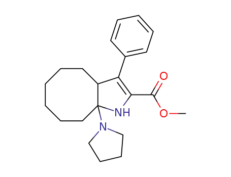 Molecular Structure of 89649-18-3 (1H-Cycloocta[b]pyrrole-2-carboxylic acid,
3a,4,5,6,7,8,9,9a-octahydro-3-phenyl-9a-(1-pyrrolidinyl)-, methyl ester)