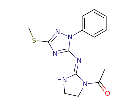 Molecular Structure of 140473-71-8 (1H-Imidazol-2-amine,
1-acetyl-4,5-dihydro-N-[3-(methylthio)-1-phenyl-1H-1,2,4-triazol-5-yl]-)