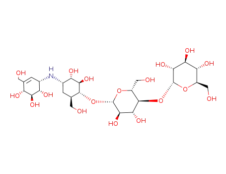 Molecular Structure of 12650-71-4 (4-O-[4-O-(α-D-Glucopyranosyl)-β-D-glucopyranosyl]-5-(hydroxymethyl)-1-[[(1S,4R,5S,6S)-4,5,6-trihydroxy-3-(hydroxymethyl)-2-cyclohexen-1-yl]amino]-1,5,6-trideoxy-D-chiro-inositol)